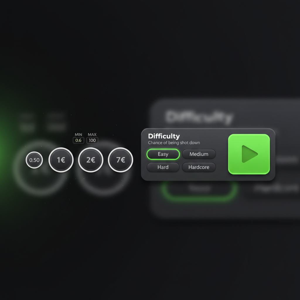 Pannello puntate di Chicken Road 2 con pulsanti rapidi 0.50€, 1€, 2€, 7€ e selettore difficoltà